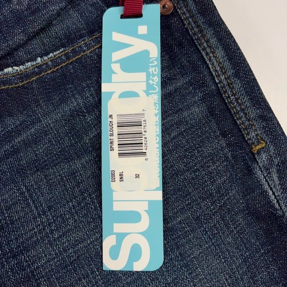 Superdry Mens Spirit Slouch Classic Straight Jeans Blue Wash Denim Zip 32 New - Picture 10 of 12